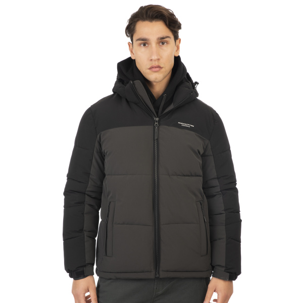 MJK-2006A Double Jackets Mid Length Padded (Μεγάλα Μεγέθη) Khaki-Black CC40