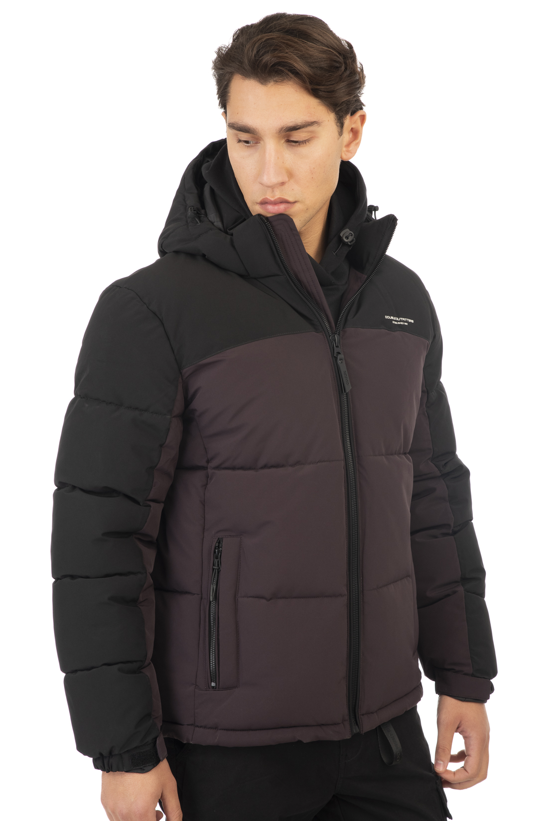 MJK-2006B Double Jackets Mid Length Padded Plum Black CC41