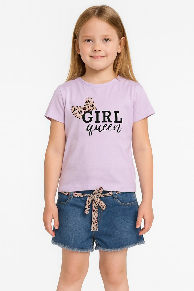 Παιδικό Σετ Μπλουζάκι με Τζιν Σόρτς Girl Queen
