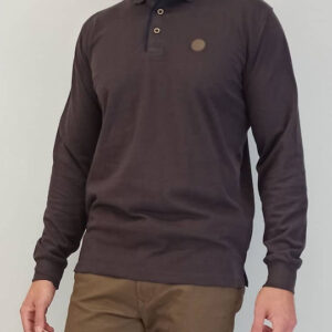 Double Μακρυμάνικο Polo Μονόχρωμο Jersey PS-301A Coffee