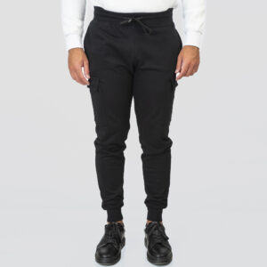 Double Παντελόνι φόρμας με λάστιχο στη μέση και τσέπες cargo (Fleece από πετσετέ ύφασμα) 252MPAN-6031Black