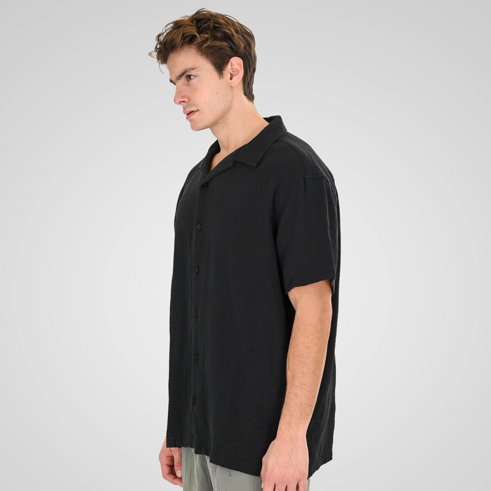 Double Ανδρικό Κοντομάνικο Πουκάμισο 261GS-5184 Black